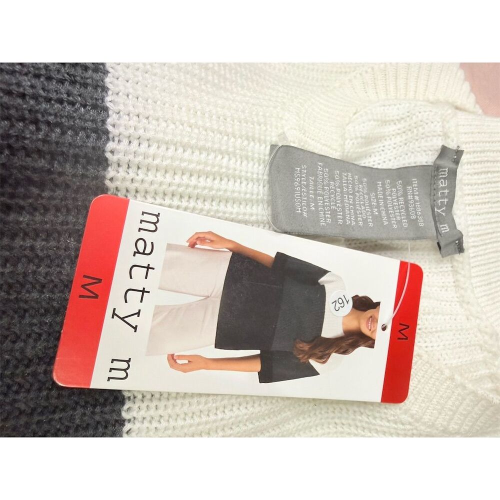 2/20 Marty M Women's black white cream Pullover Sweater Size M Casual Fall Knit